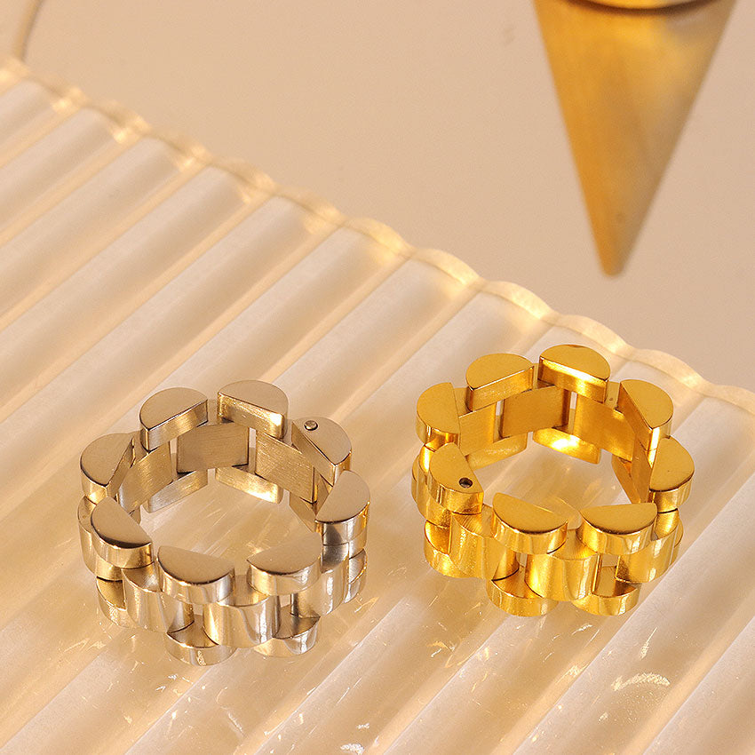 Stainless Steel Watch Band Style Ring  Minimalist Gold & Silver Stackable Jewelry for Men & Women