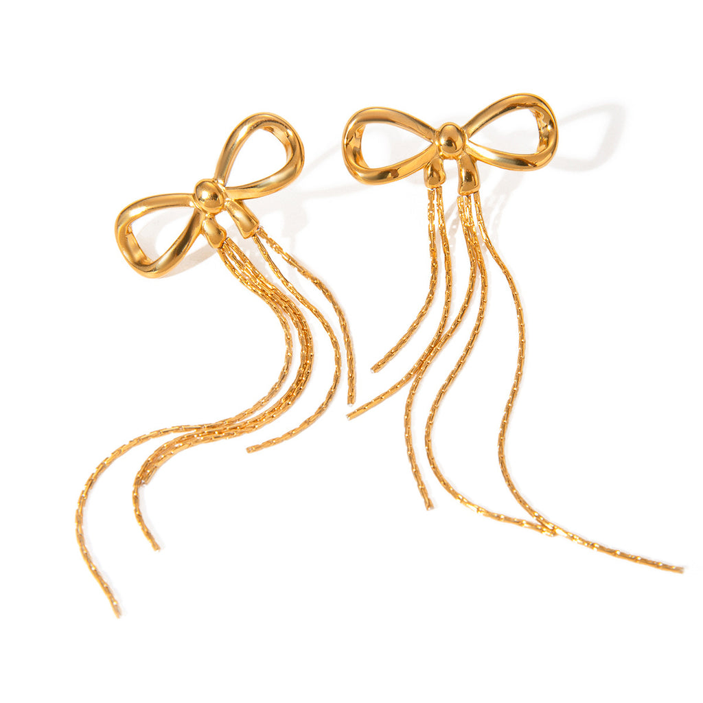 Elegant New Trendy Bow Earrings 18k Gold Plated Earrings Hypoallergenic Tassel Long Chain Fashion Stud Earrings