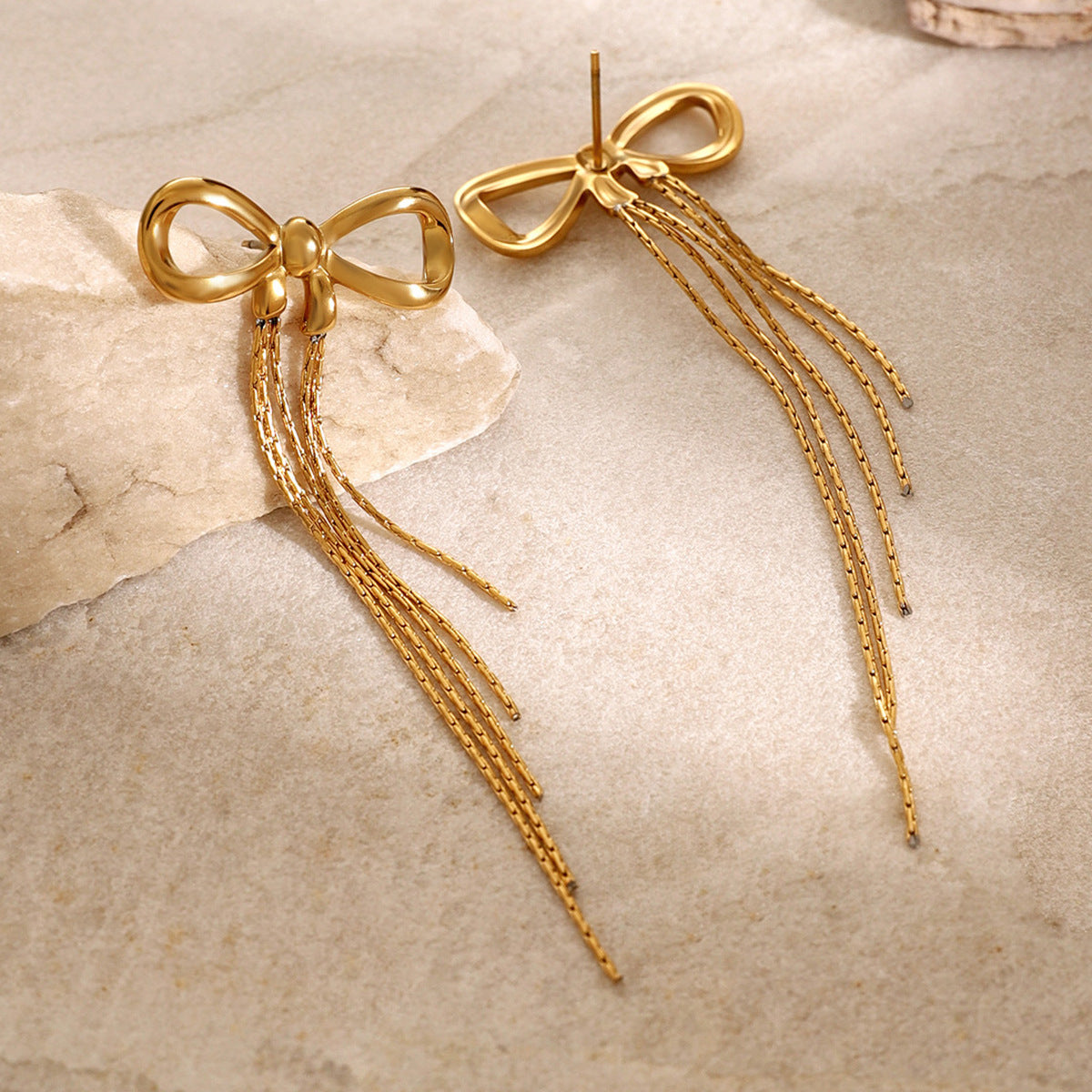Elegant New Trendy Bow Earrings 18k Gold Plated Earrings Hypoallergenic Tassel Long Chain Fashion Stud Earrings