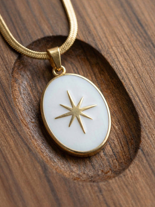 18K True Gold Plated Stainless Steel Trendy Oval Pendant Necklace with Flat Snake Thick Chain Anniversary Gift