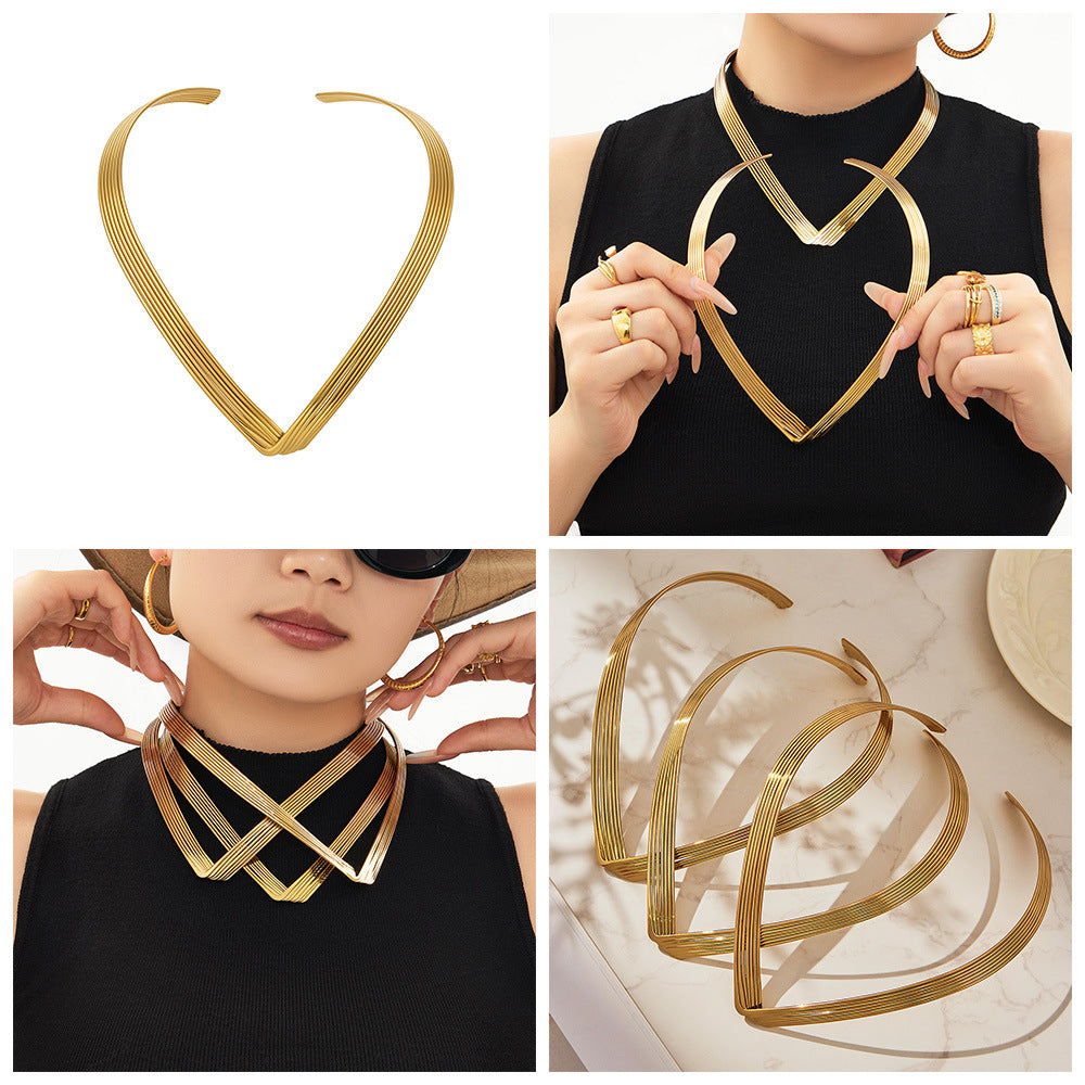 7-layer Choker Stainless Steel 18K Gold Plated Strand Chain Emotion Design Women's Party Jewelry Trendy Fashion Wholesale