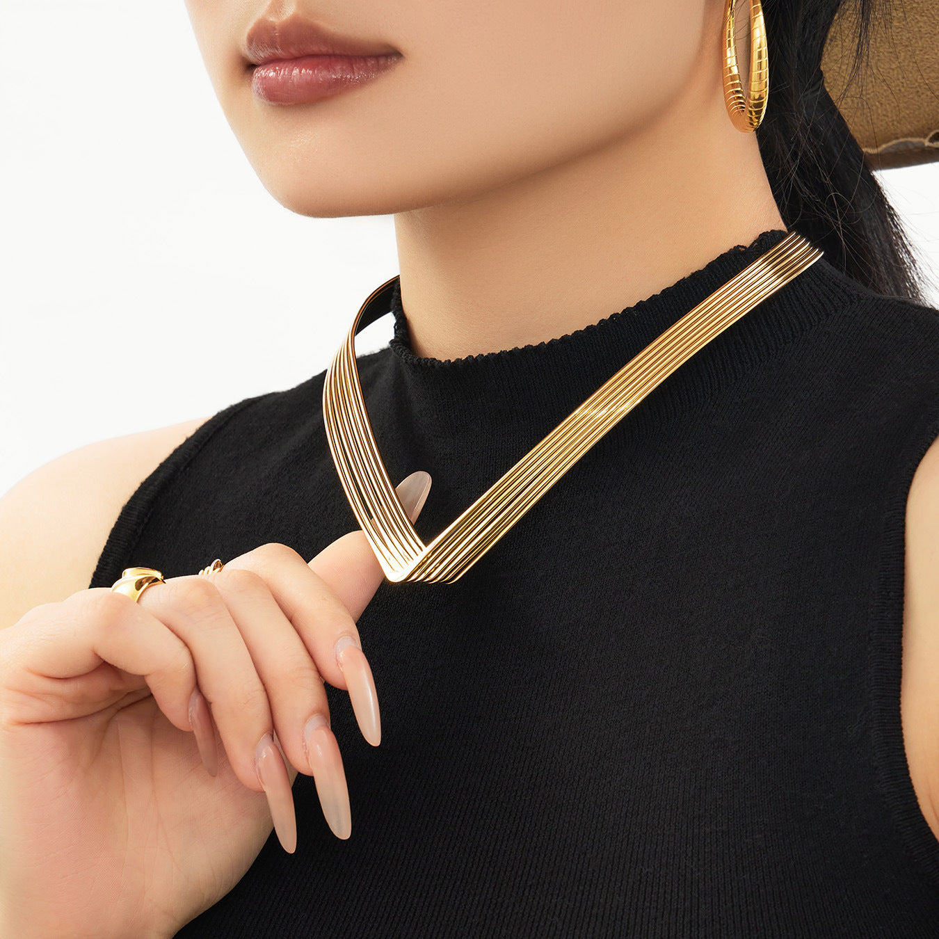 7-layer Choker Stainless Steel 18K Gold Plated Strand Chain Emotion Design Women's Party Jewelry Trendy Fashion Wholesale