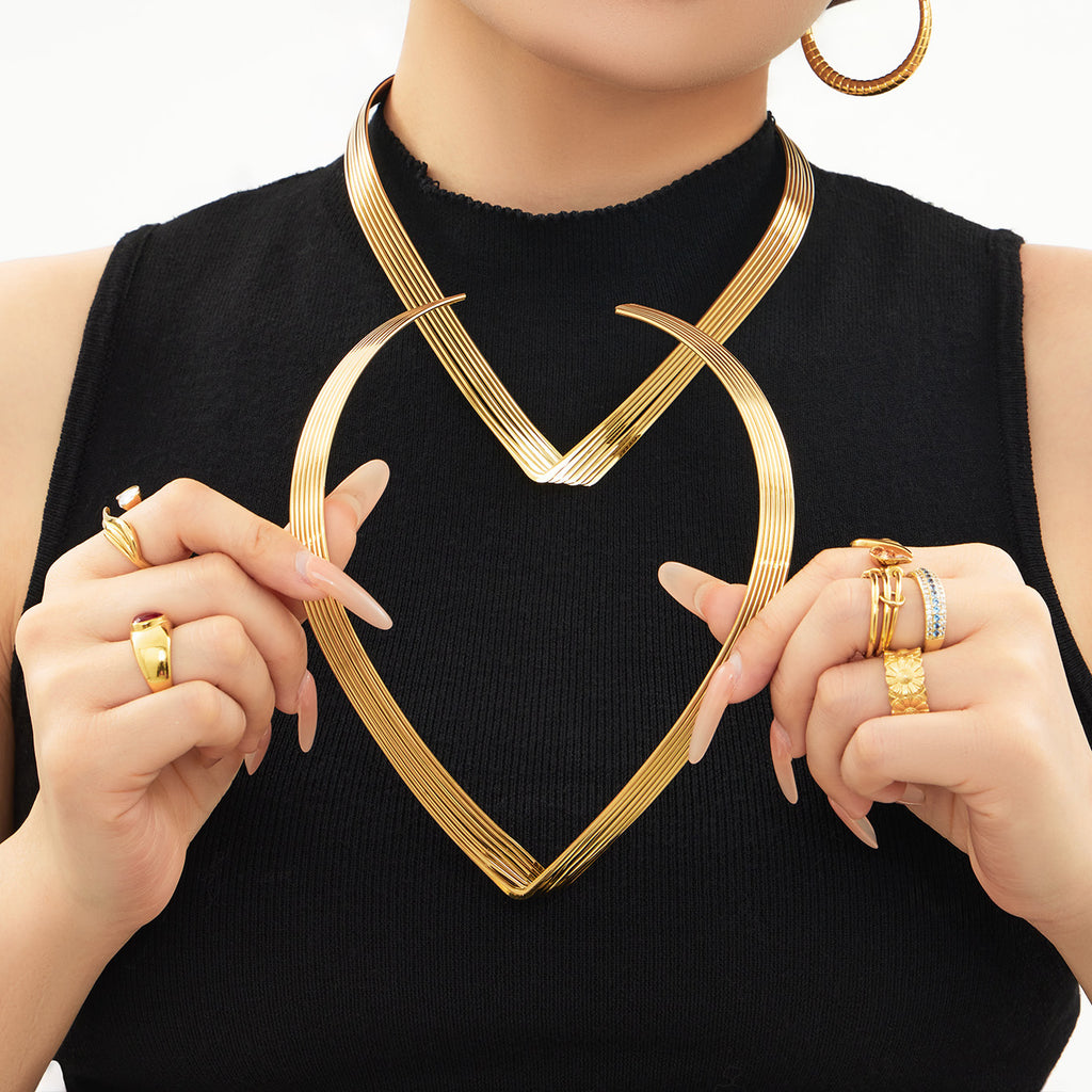 7-layer Choker Stainless Steel 18K Gold Plated Strand Chain Emotion Design Women's Party Jewelry Trendy Fashion Wholesale