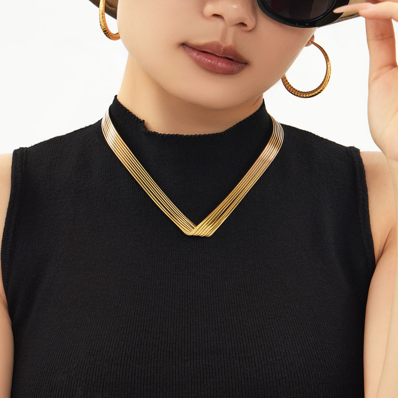 7-layer Choker Stainless Steel 18K Gold Plated Strand Chain Emotion Design Women's Party Jewelry Trendy Fashion Wholesale