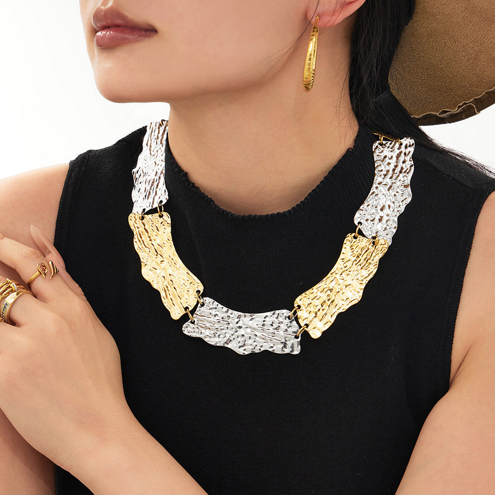 Fashionable Wide-Textured Handcrafted Lariat Necklace Strand Stainless Steel 18K Gold Plating Luxury Cross-Border Fashion