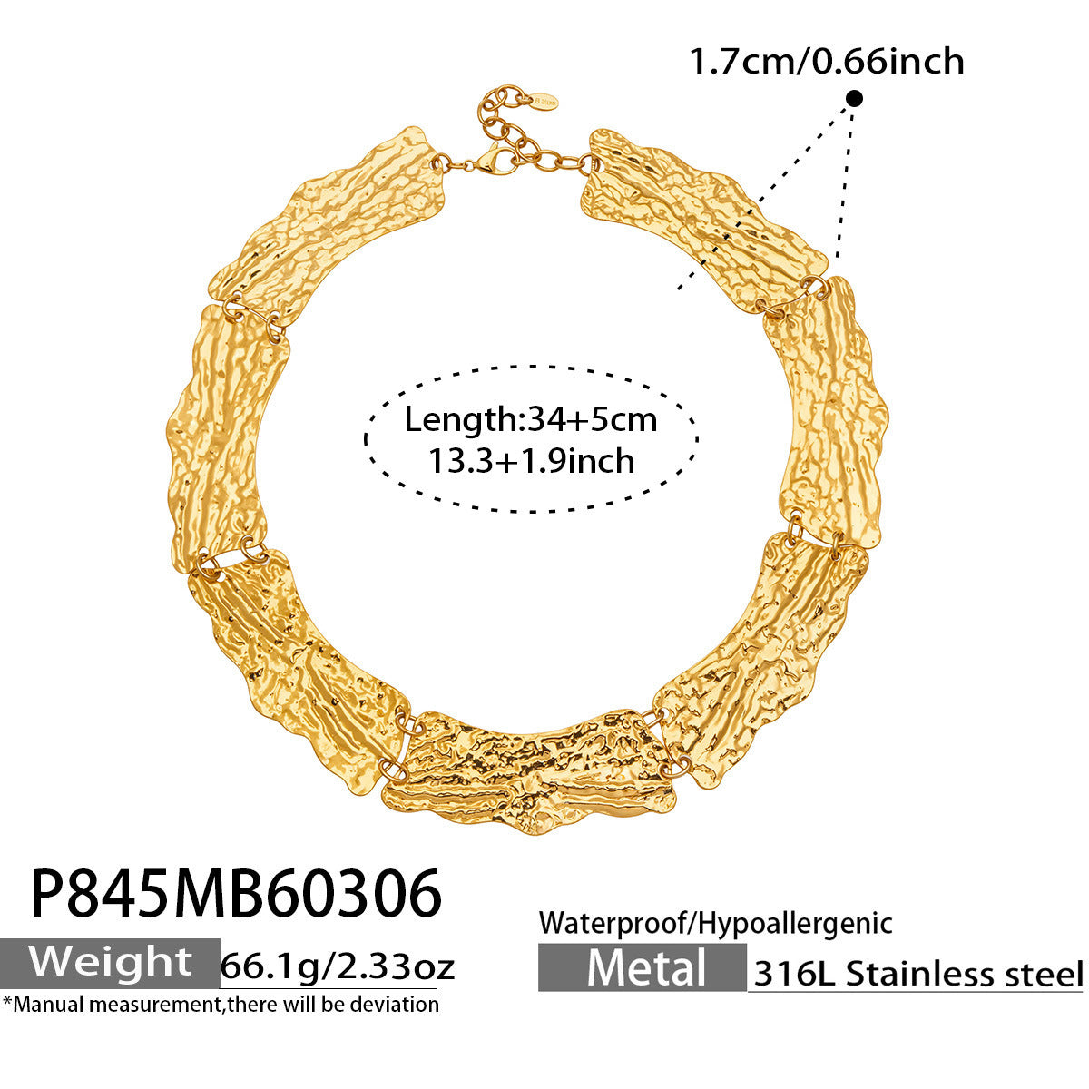 Fashionable Wide-Textured Handcrafted Lariat Necklace Strand Stainless Steel 18K Gold Plating Luxury Cross-Border Fashion