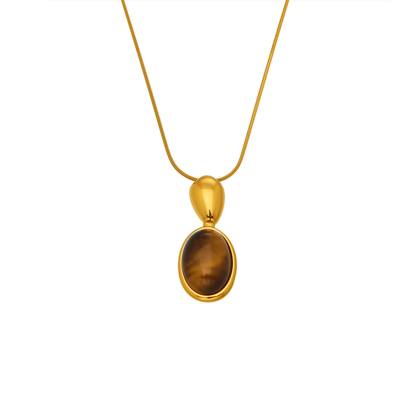 Fashionable New Arrival Natural Agate tiger Eye Pendant Long Necklace Simple Design Stainless Steel 18K Gold Plated Chain