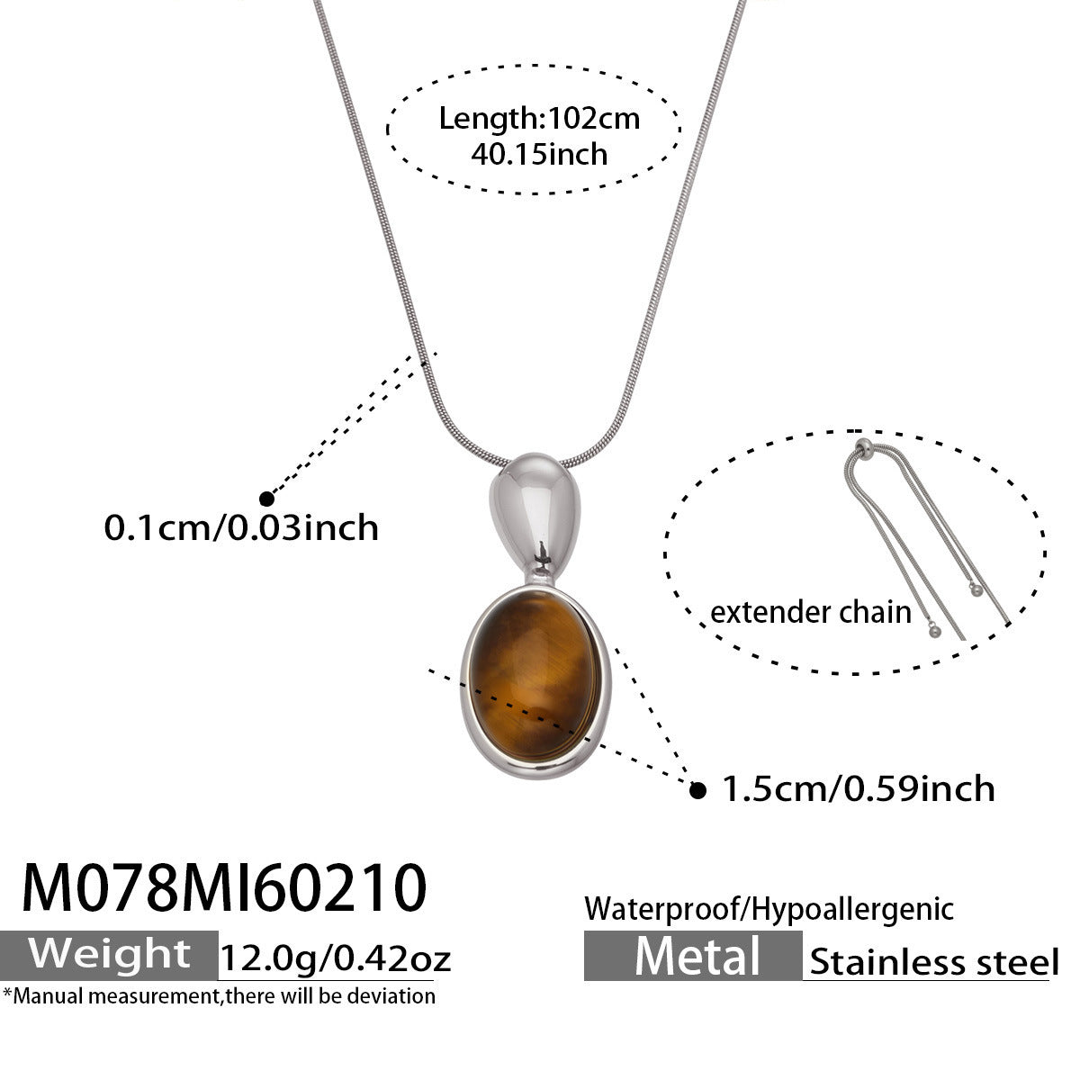 Fashionable New Arrival Natural Agate tiger Eye Pendant Long Necklace Simple Design Stainless Steel 18K Gold Plated Chain