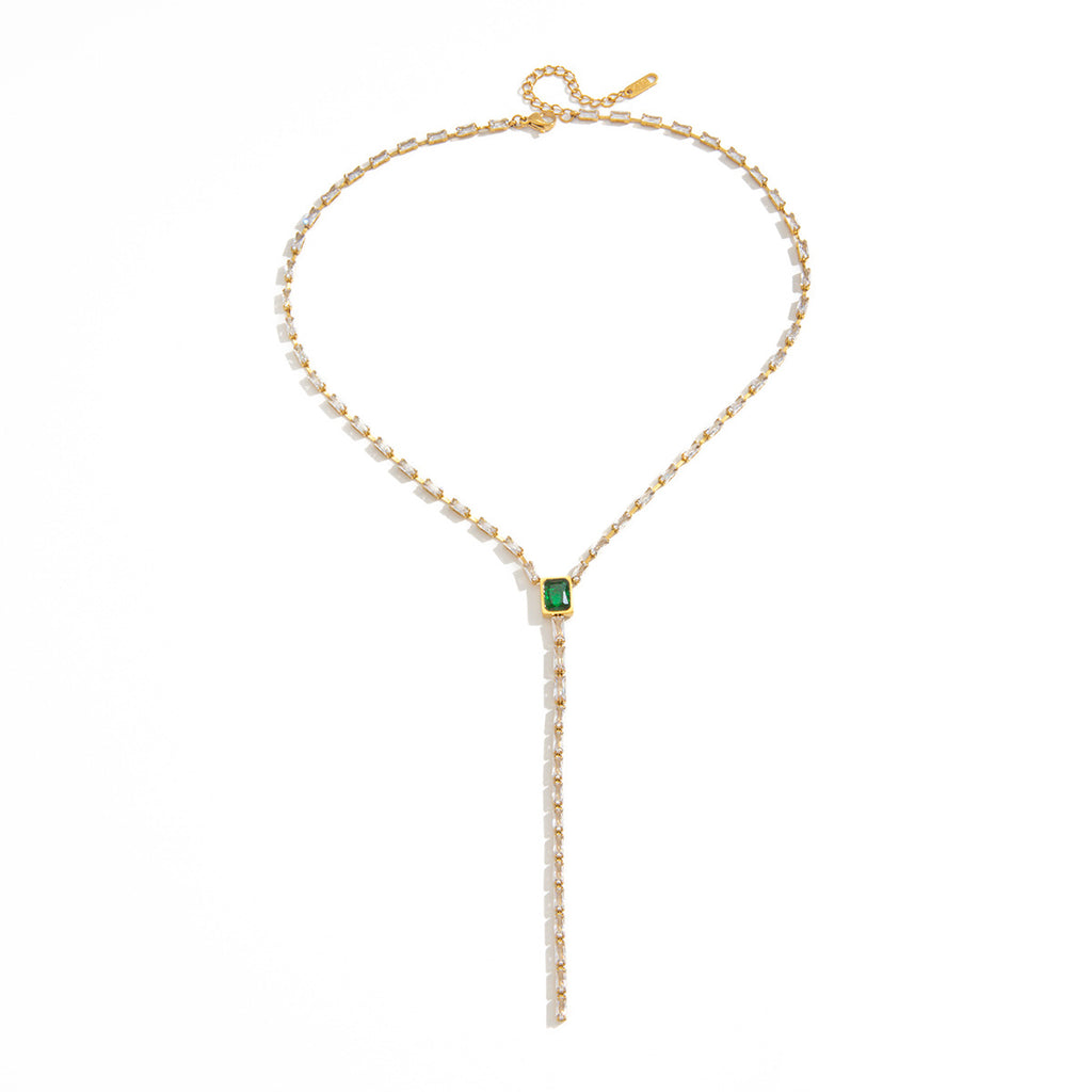 Customizable 18K Gold PVD Plated Stainless Steel Y Shape Zirconia Geometric Link Chain Pendant Necklace for Women Trendy Gift
