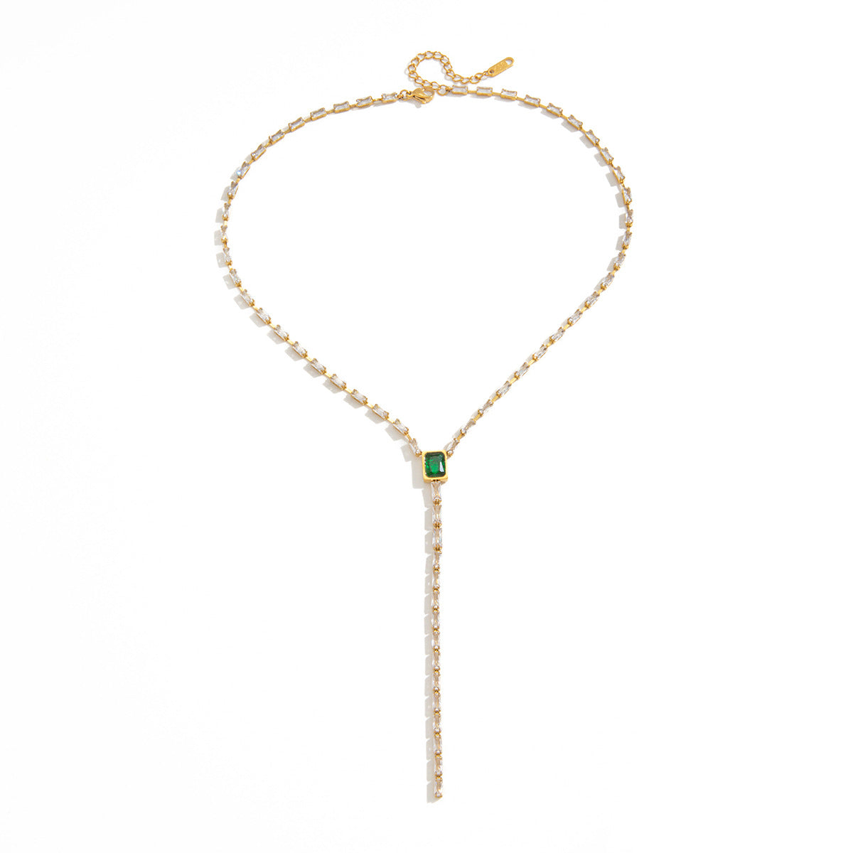 Customizable 18K Gold PVD Plated Stainless Steel Y Shape Zirconia Geometric Link Chain Pendant Necklace for Women Trendy Gift