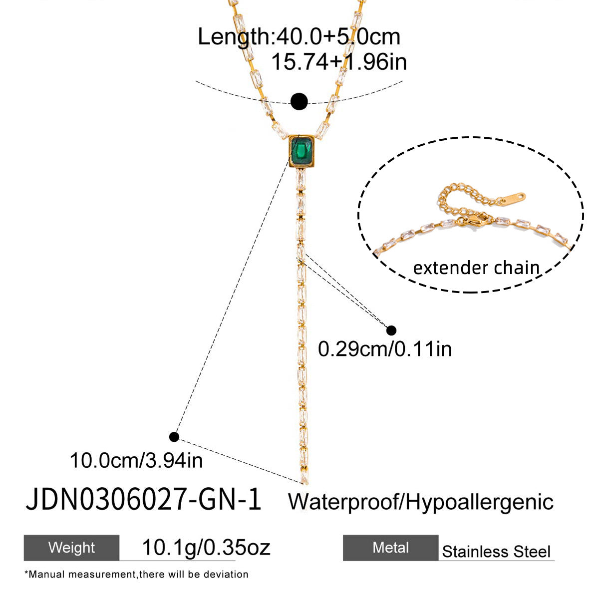 Customizable 18K Gold PVD Plated Stainless Steel Y Shape Zirconia Geometric Link Chain Pendant Necklace for Women Trendy Gift