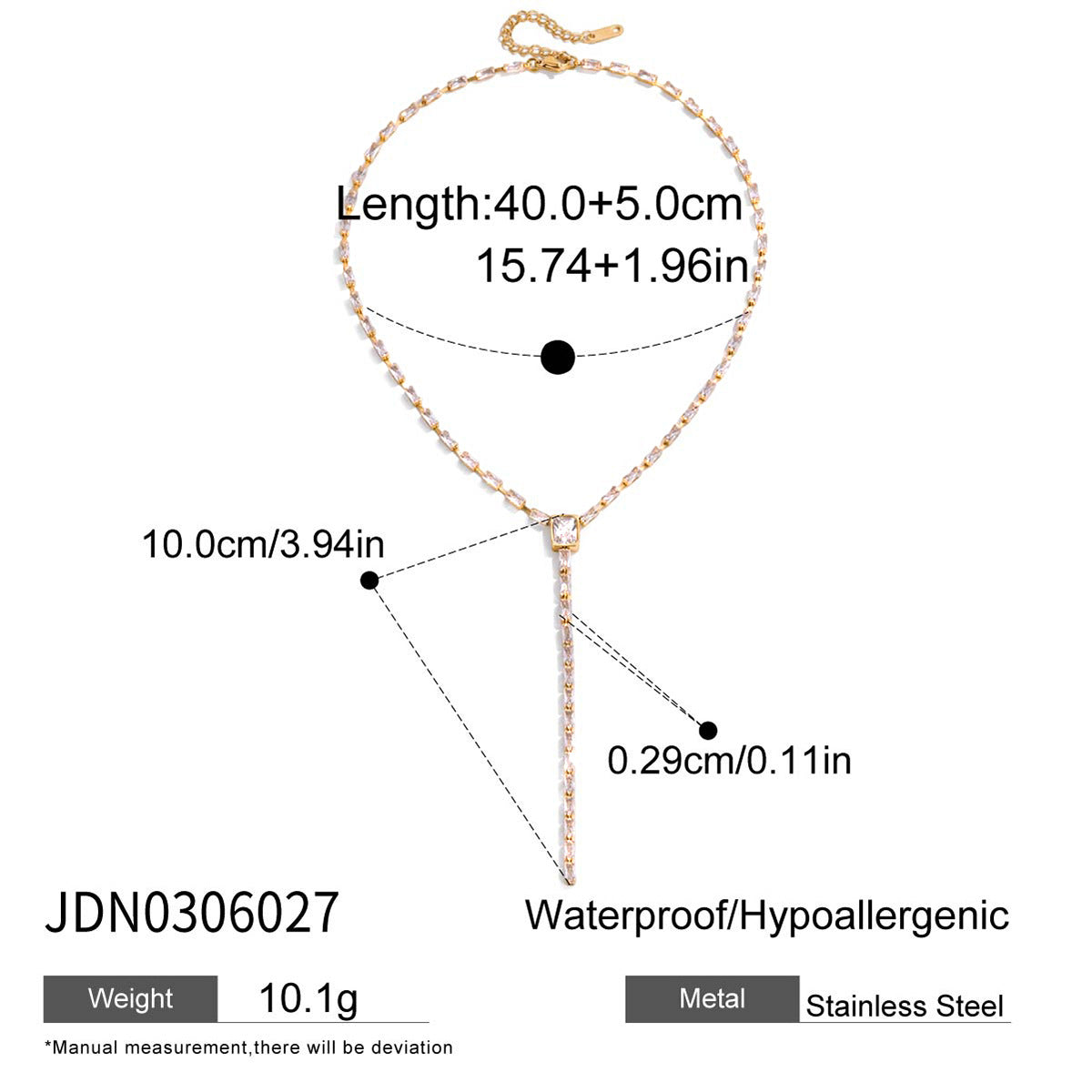 Customizable 18K Gold PVD Plated Stainless Steel Y Shape Zirconia Geometric Link Chain Pendant Necklace for Women Trendy Gift