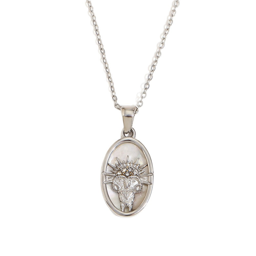 12 Zodiacs Oval Shape Pendant White Zircon Natural Shell element Stainless Steel 18K Gold Plated Trendy Link Chain Fashion