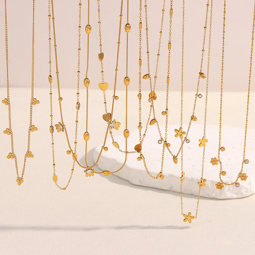 Trendy 18K Gold PVD Plated Stainless Steel Link Chain with Heart Charms Pendant Necklace for Women Party