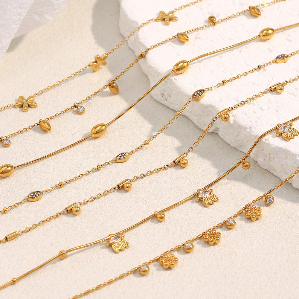 Trendy 18K Gold PVD Plated Stainless Steel Link Chain with Heart Charms Pendant Necklace for Women Party