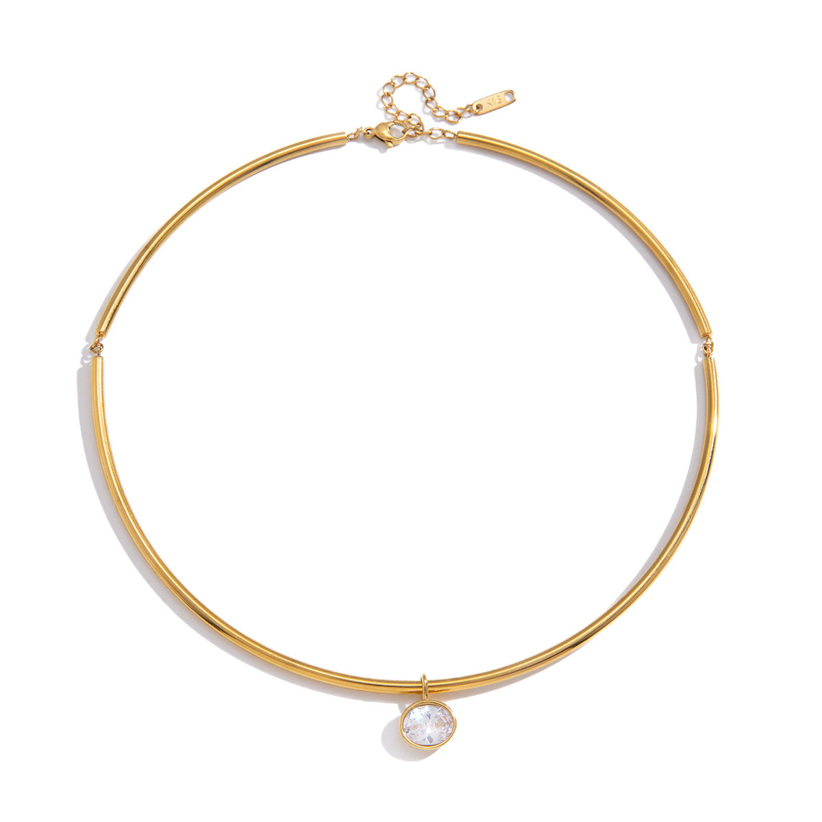Women's Vintage Style Stainless Steel 18K Gold Plated White Zircon Strand Pendant Choker Necklace for Party