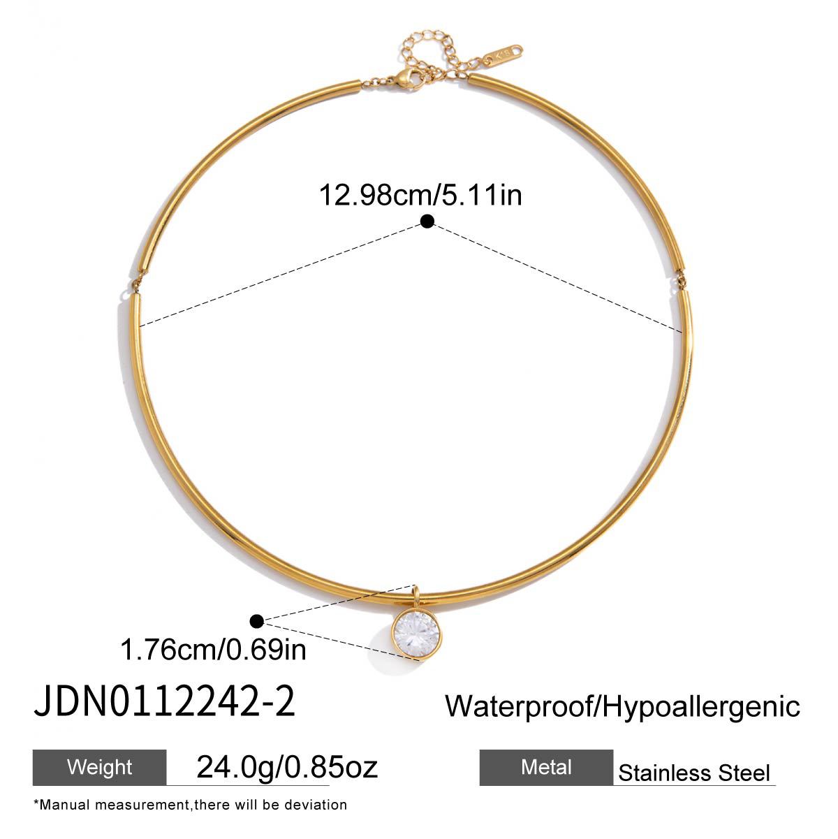 Women's Vintage Style Stainless Steel 18K Gold Plated White Zircon Strand Pendant Choker Necklace for Party