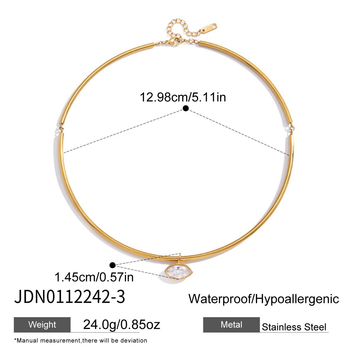 Women's Vintage Style Stainless Steel 18K Gold Plated White Zircon Strand Pendant Choker Necklace for Party