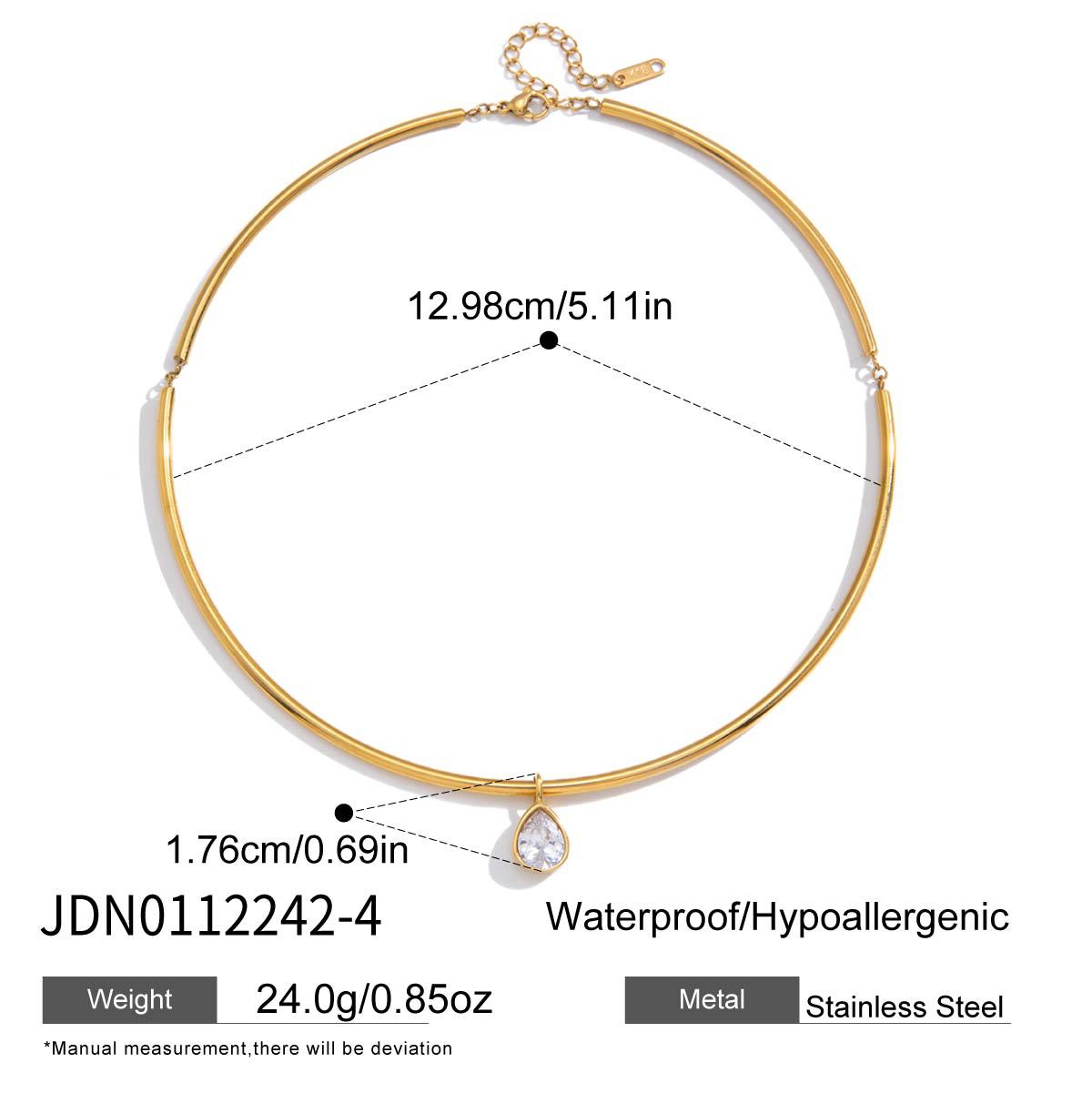 Women's Vintage Style Stainless Steel 18K Gold Plated White Zircon Strand Pendant Choker Necklace for Party