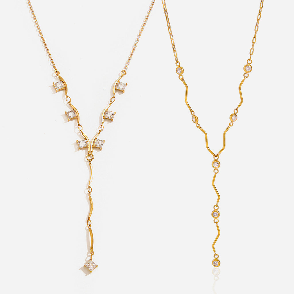 Trendy 18K Gold Plated Stainless Steel Lab Created White Zircon Link Chain Charm Necklaces for Women Party Gift