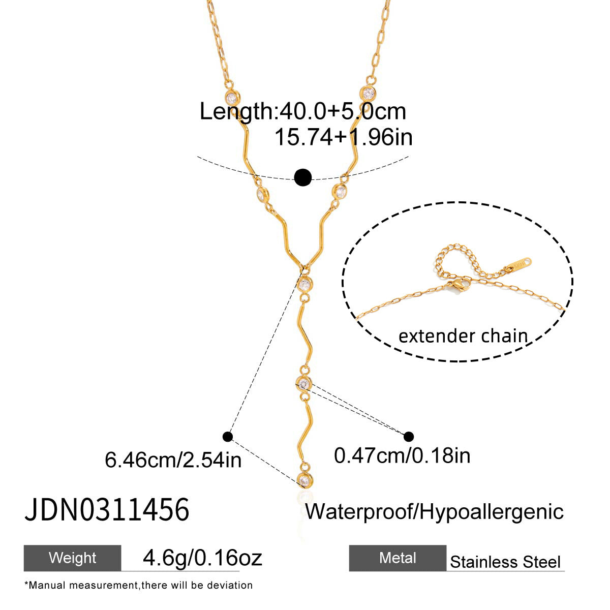 Trendy 18K Gold Plated Stainless Steel Lab Created White Zircon Link Chain Charm Necklaces for Women Party Gift