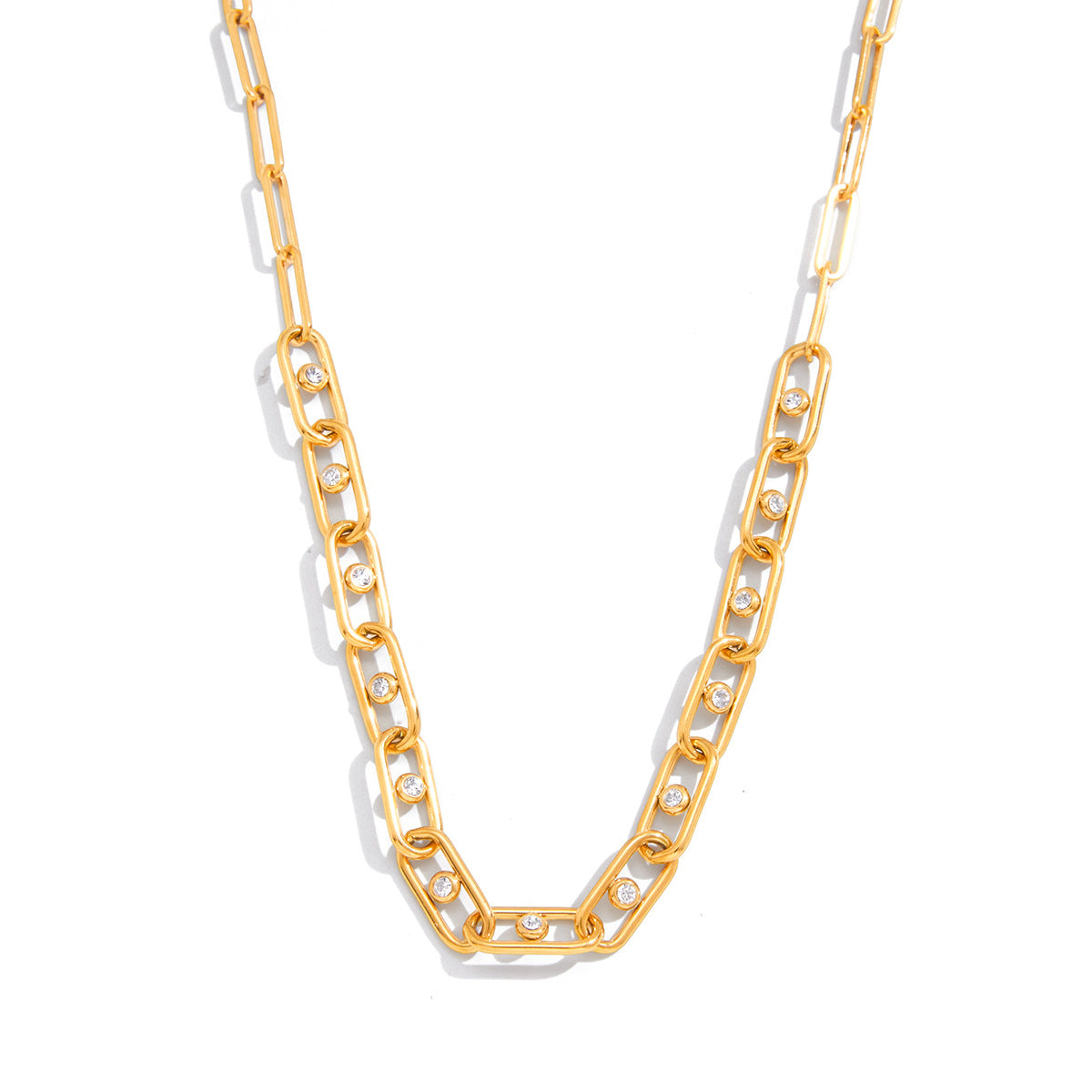 Trending Stainless Steel 18K Gold Plated PVD Technology Unisex Statement Necklace CROWN Shape Clip Chain Green White Zircons