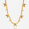 Trendy 18K Gold Plated Stainless Steel Abalone Moon and Round Zircon Snake Chain Charm Necklaces for Women Party