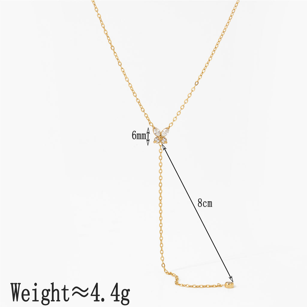 Y Shape Long Pendant with Zircons Stainless Steel Link Chain Necklace 18K Gold Plated Party Fashion Jewelry