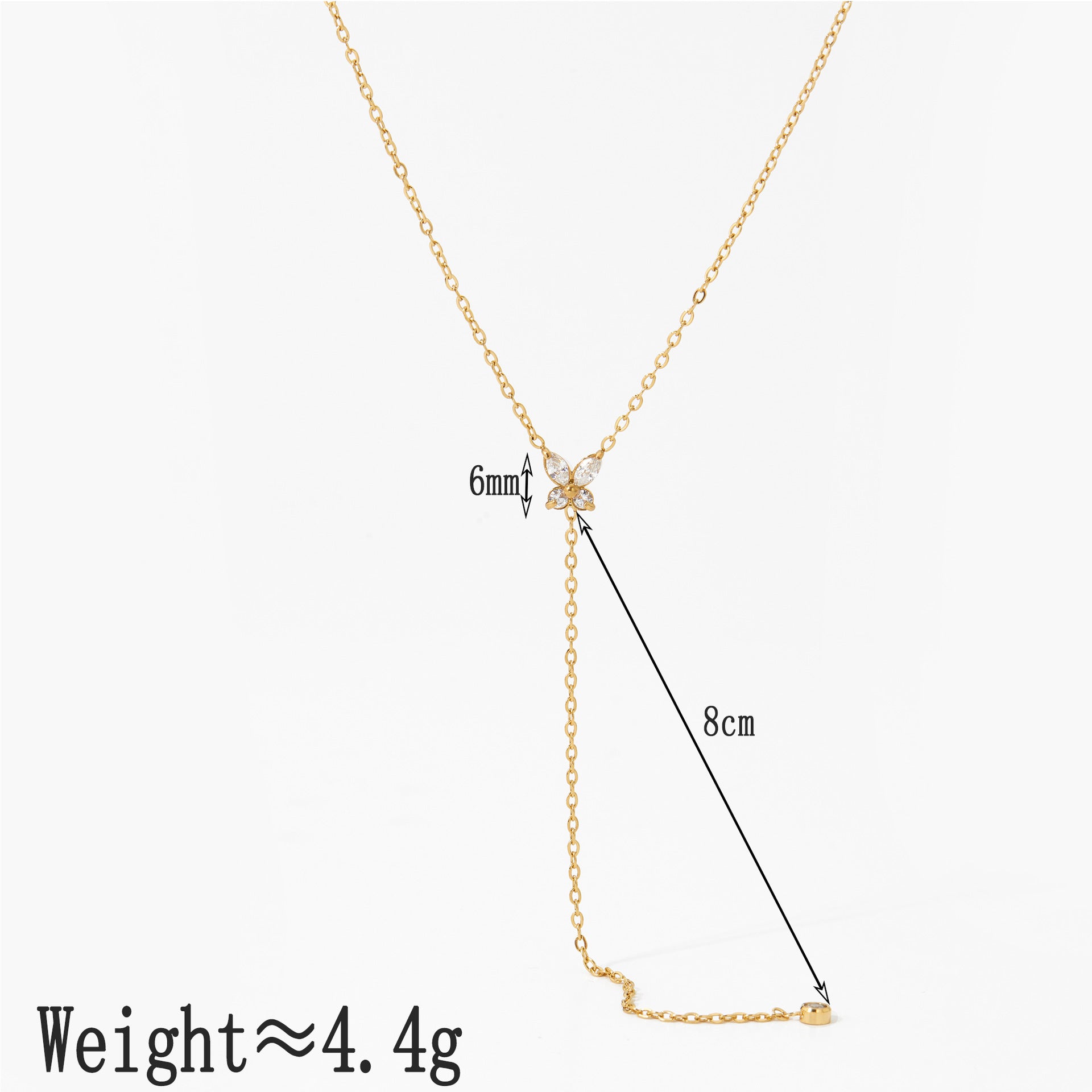 Y Shape Long Pendant with Zircons Stainless Steel Link Chain Necklace 18K Gold Plated Party Fashion Jewelry
