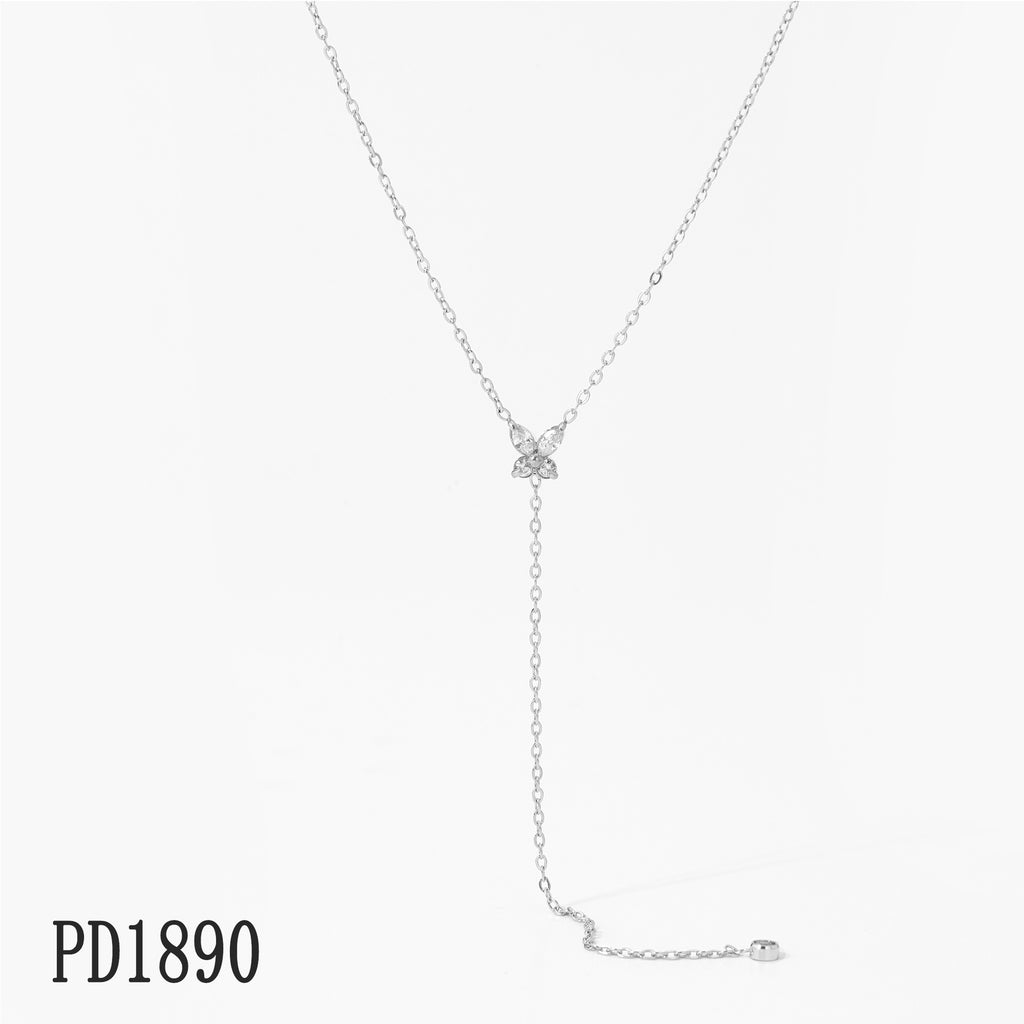 Y Shape Long Pendant with Zircons Stainless Steel Link Chain Necklace 18K Gold Plated Party Fashion Jewelry