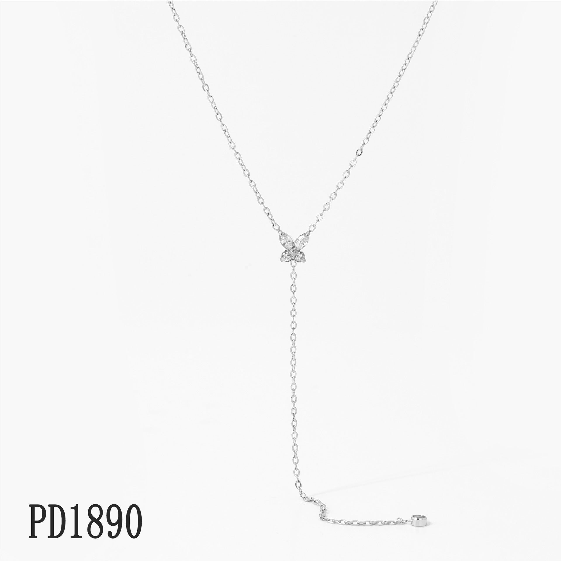 Y Shape Long Pendant with Zircons Stainless Steel Link Chain Necklace 18K Gold Plated Party Fashion Jewelry