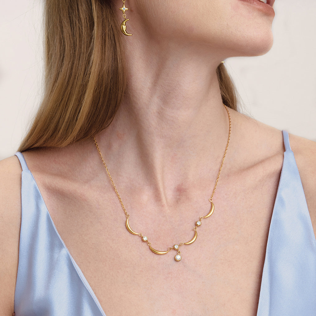 18K True Gold Plated Stainless Steel Trendy Crown Zircon Pendant Necklace for Women Anniversary Occasion