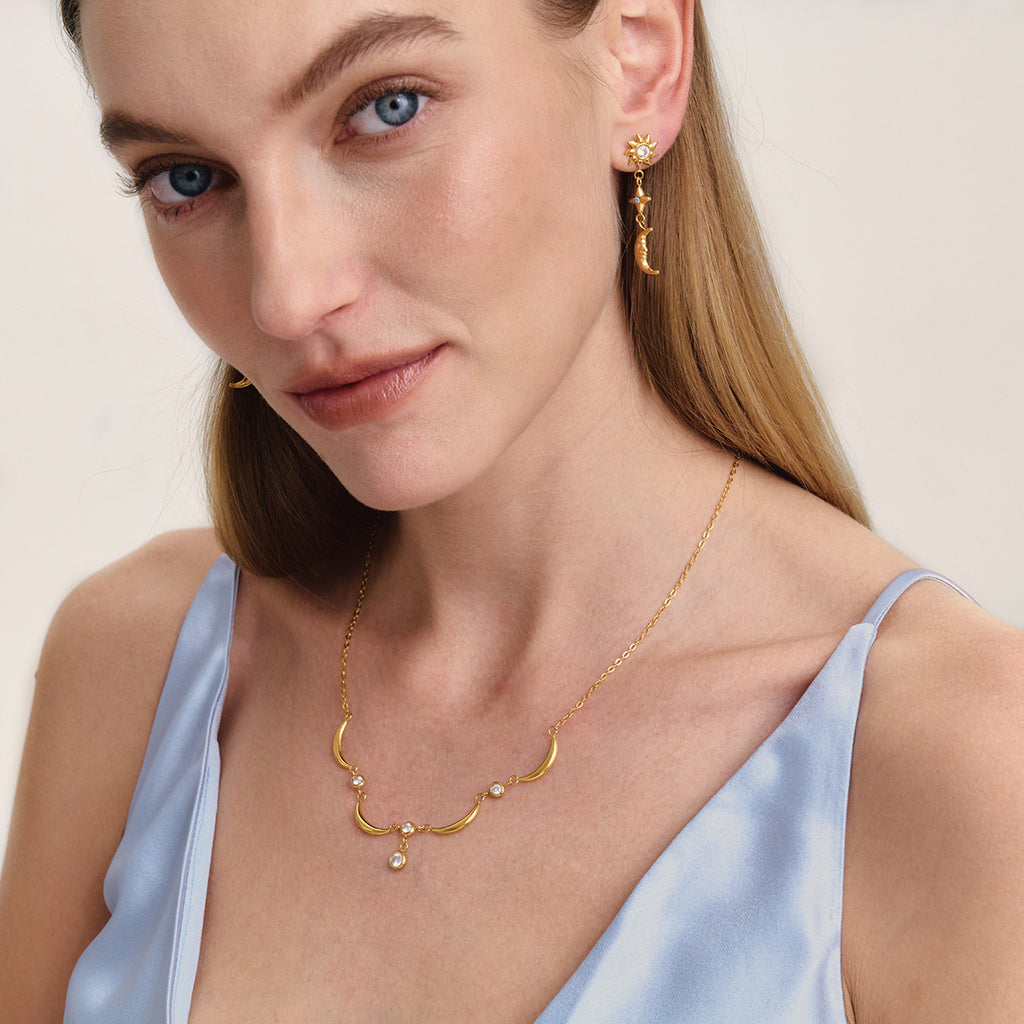 18K True Gold Plated Stainless Steel Trendy Crown Zircon Pendant Necklace for Women Anniversary Occasion