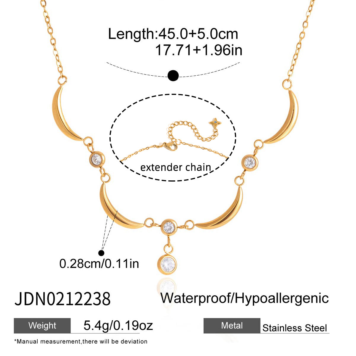 18K True Gold Plated Stainless Steel Trendy Crown Zircon Pendant Necklace for Women Anniversary Occasion