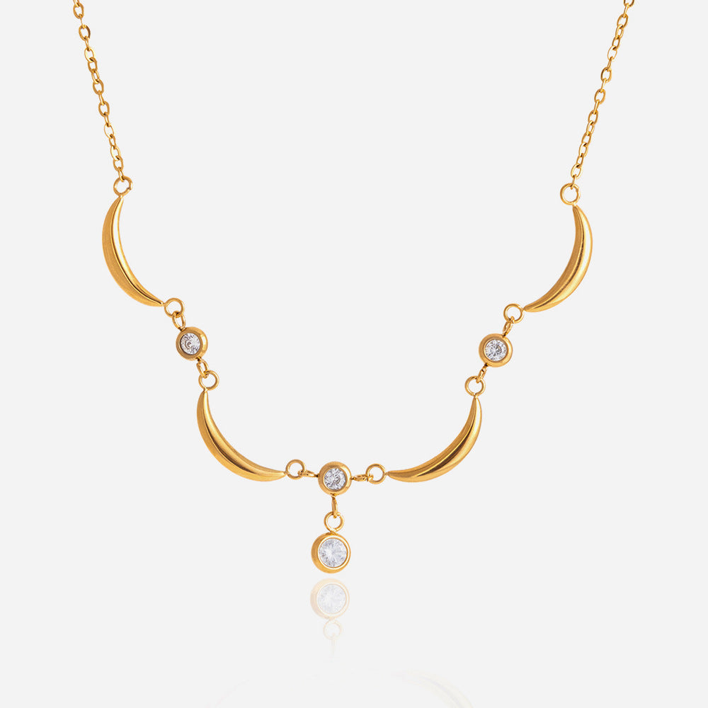 18K True Gold Plated Stainless Steel Trendy Crown Zircon Pendant Necklace for Women Anniversary Occasion