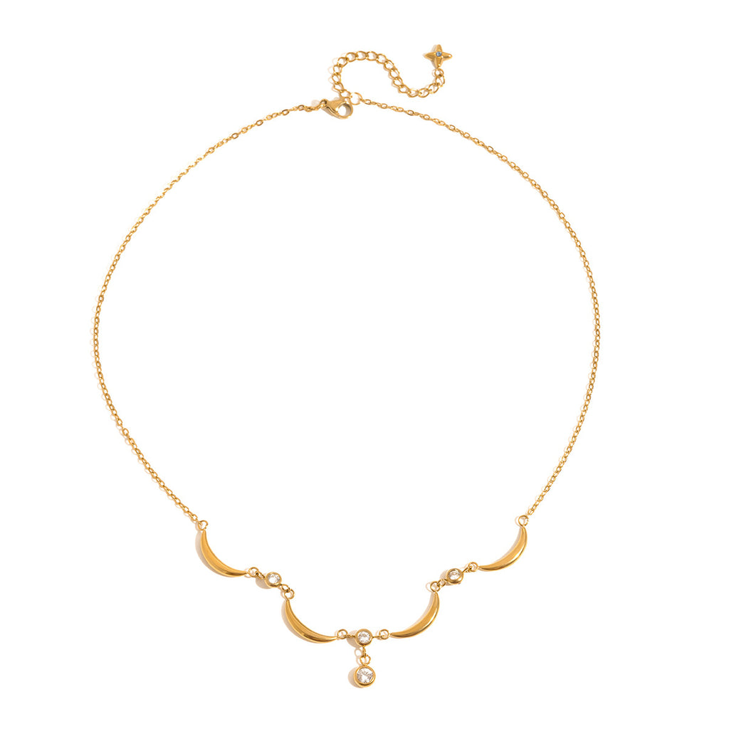 18K True Gold Plated Stainless Steel Trendy Crown Zircon Pendant Necklace for Women Anniversary Occasion