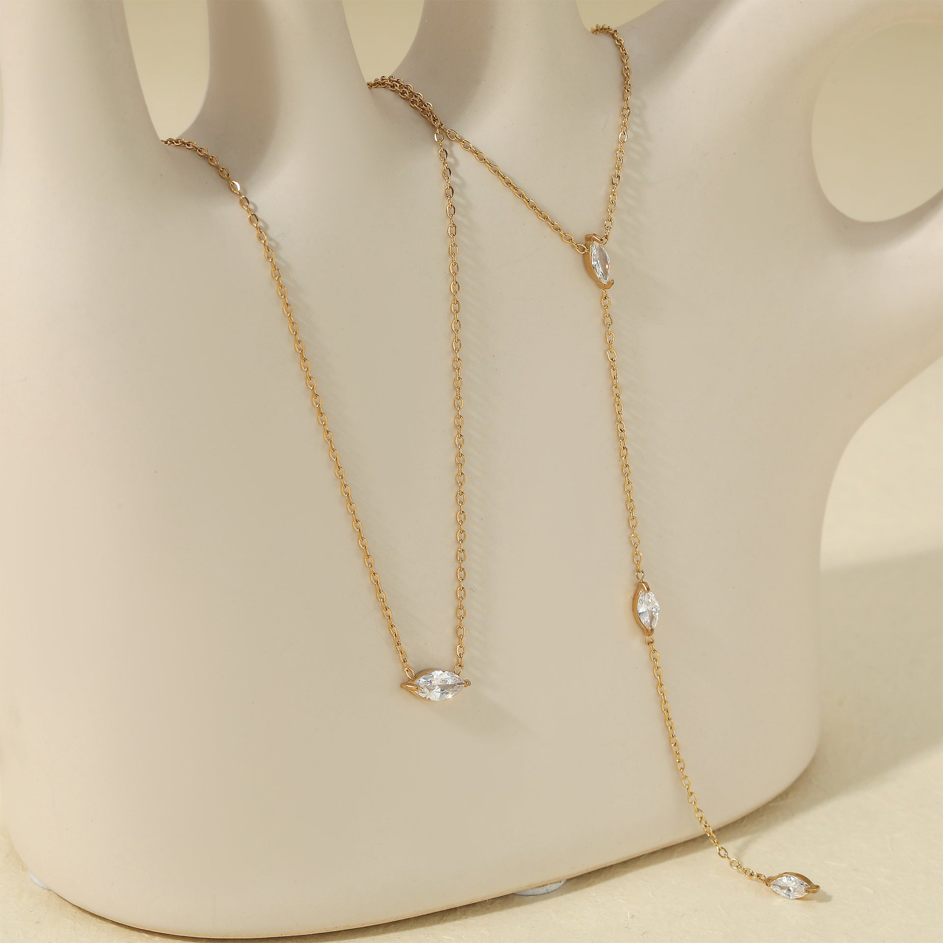 Stainless Steel Classic Zircon 18K Gold Plated Link Chain Pendant Necklace for Wedding & Anniversary Gift