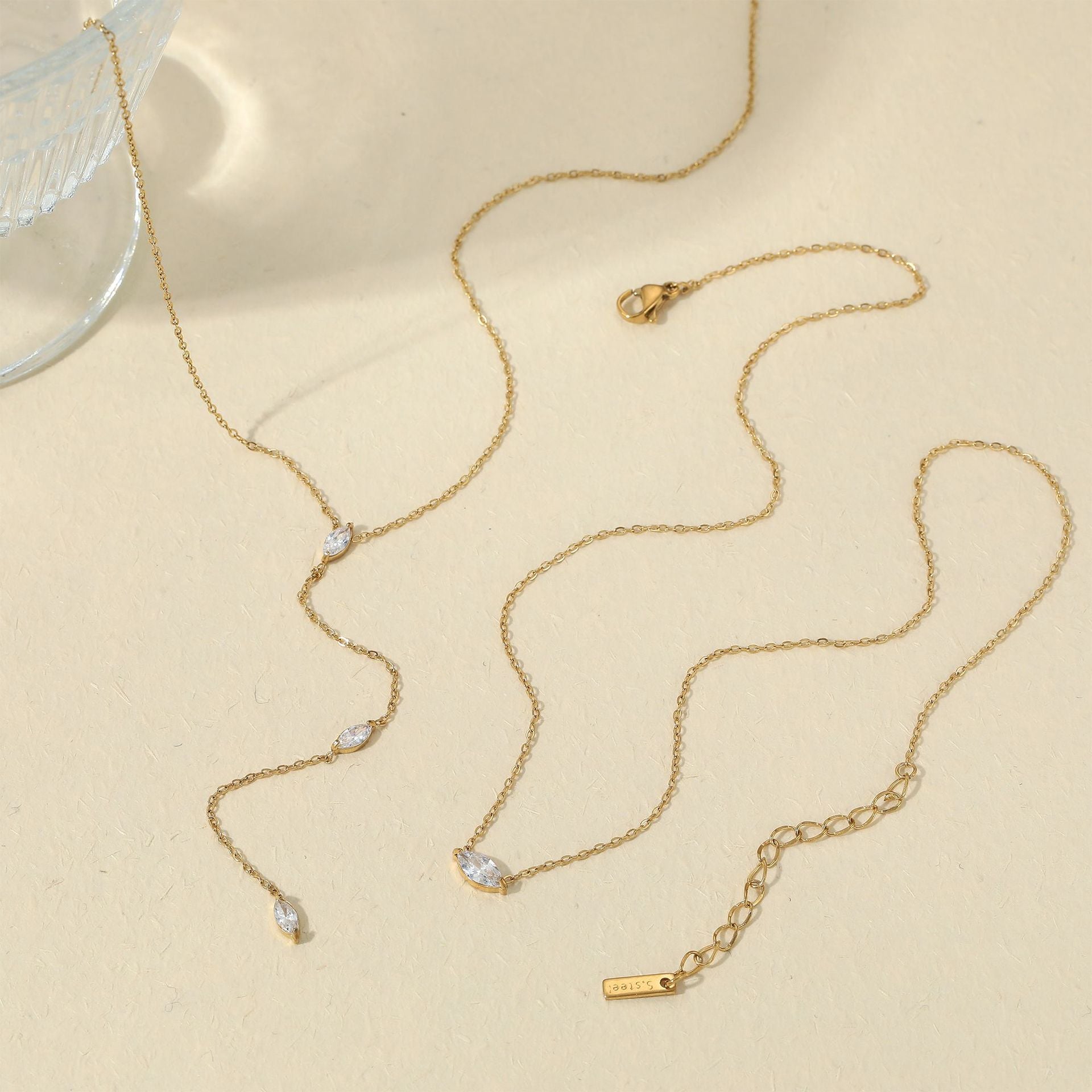 Stainless Steel Classic Zircon 18K Gold Plated Link Chain Pendant Necklace for Wedding & Anniversary Gift
