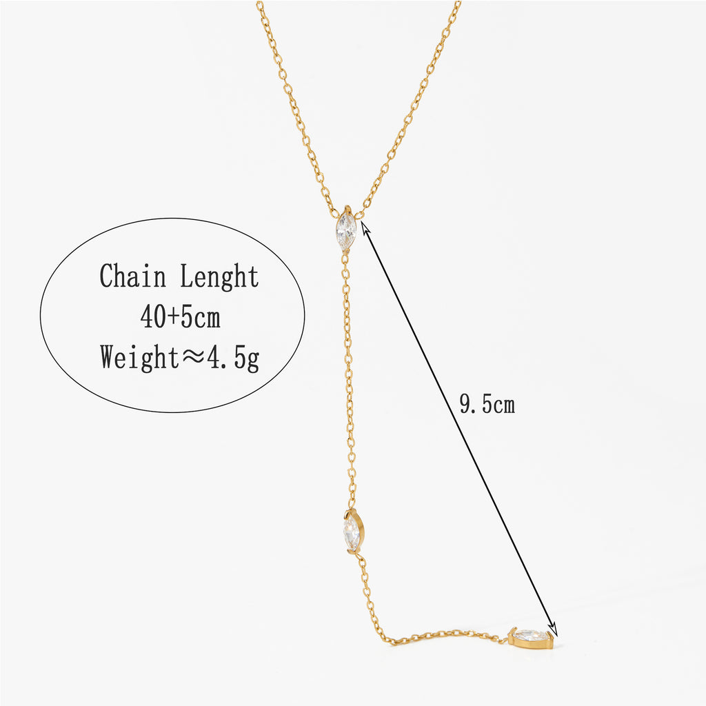 Stainless Steel Classic Zircon 18K Gold Plated Link Chain Pendant Necklace for Wedding & Anniversary Gift