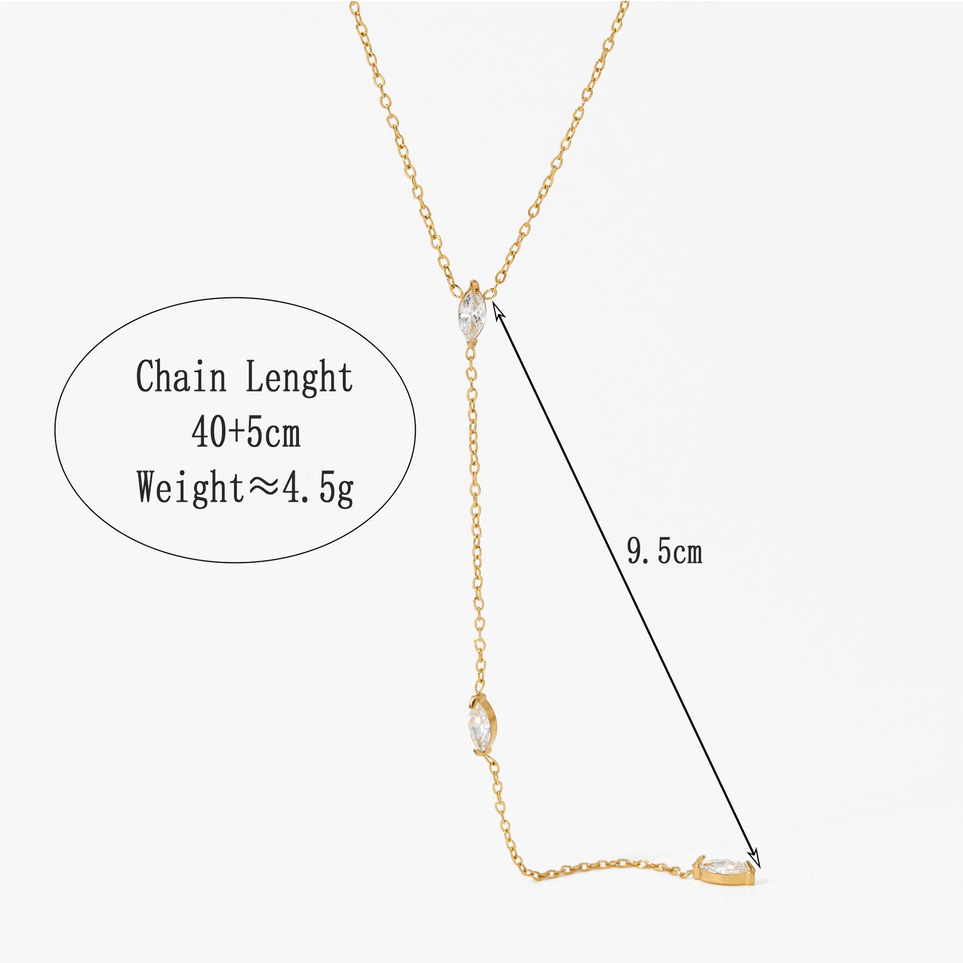 Stainless Steel Classic Zircon 18K Gold Plated Link Chain Pendant Necklace for Wedding & Anniversary Gift