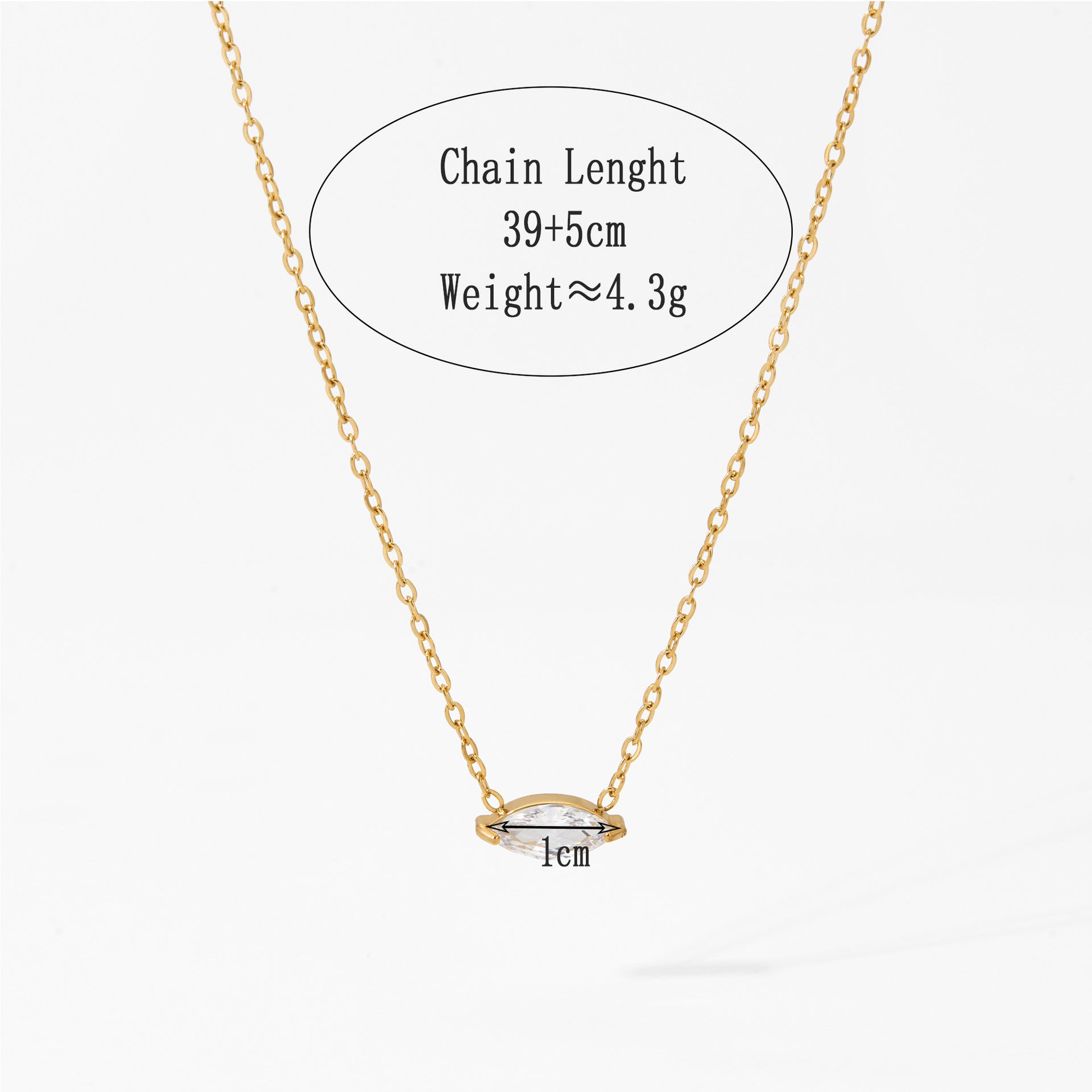 Stainless Steel Classic Zircon 18K Gold Plated Link Chain Pendant Necklace for Wedding & Anniversary Gift