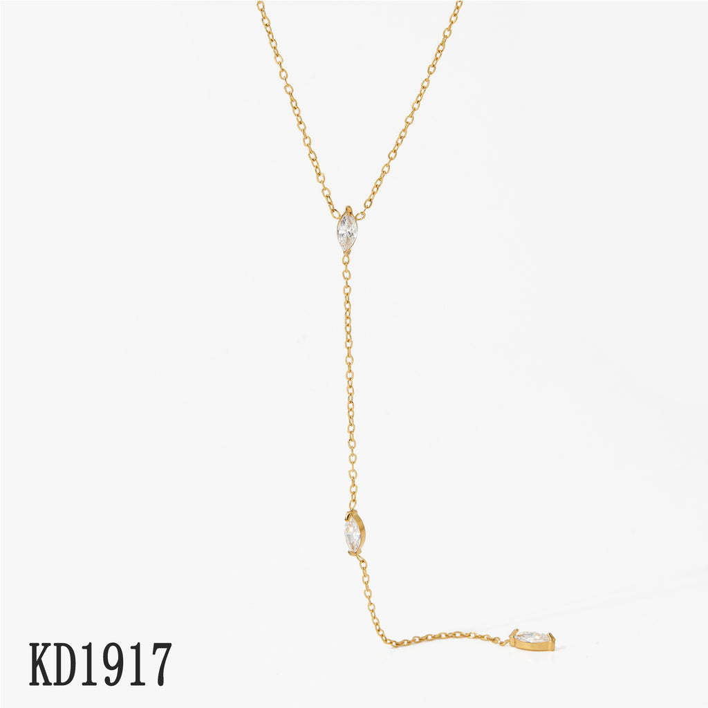 Stainless Steel Classic Zircon 18K Gold Plated Link Chain Pendant Necklace for Wedding & Anniversary Gift