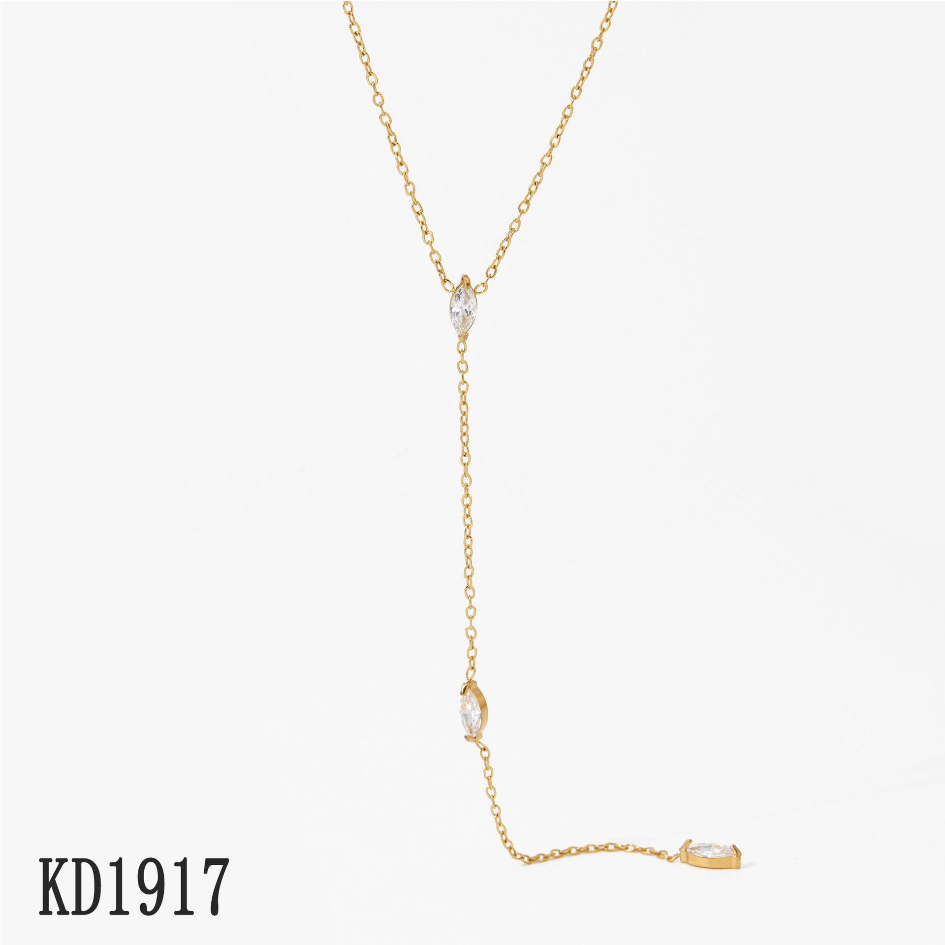 Stainless Steel Classic Zircon 18K Gold Plated Link Chain Pendant Necklace for Wedding & Anniversary Gift