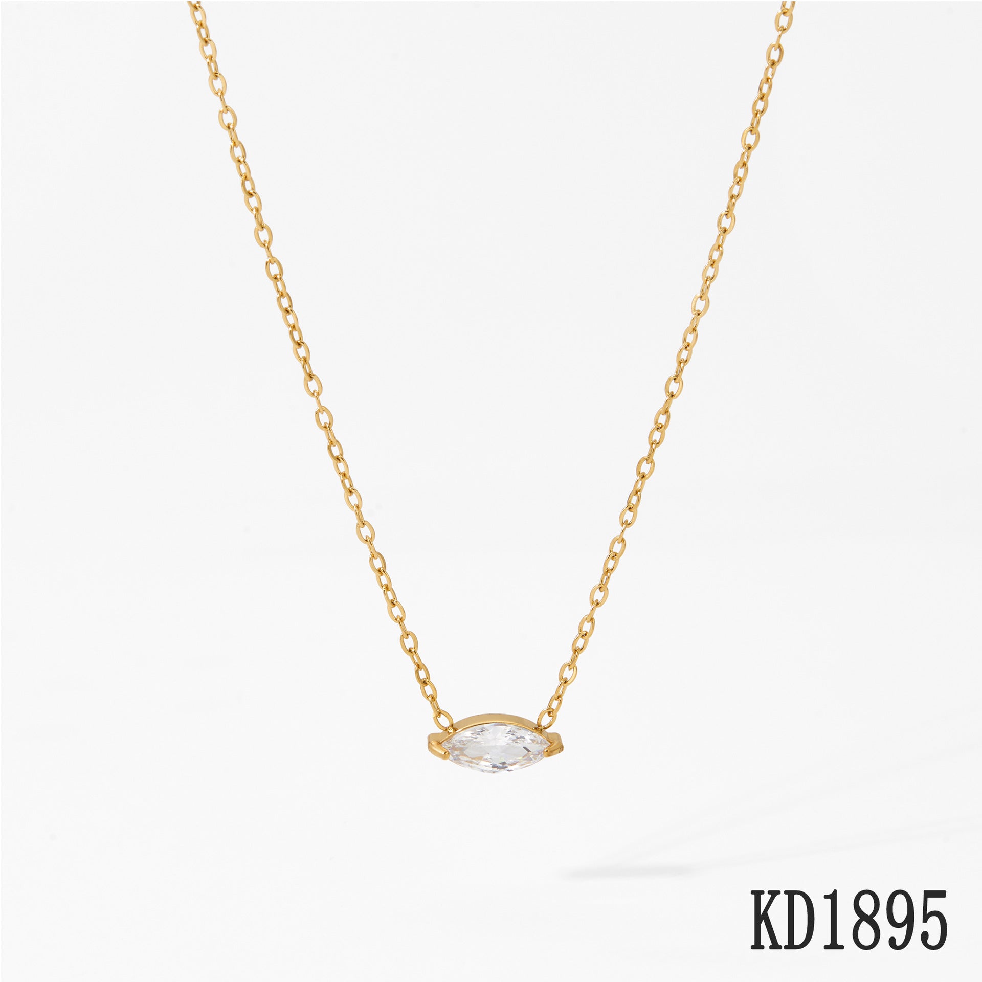 Stainless Steel Classic Zircon 18K Gold Plated Link Chain Pendant Necklace for Wedding & Anniversary Gift