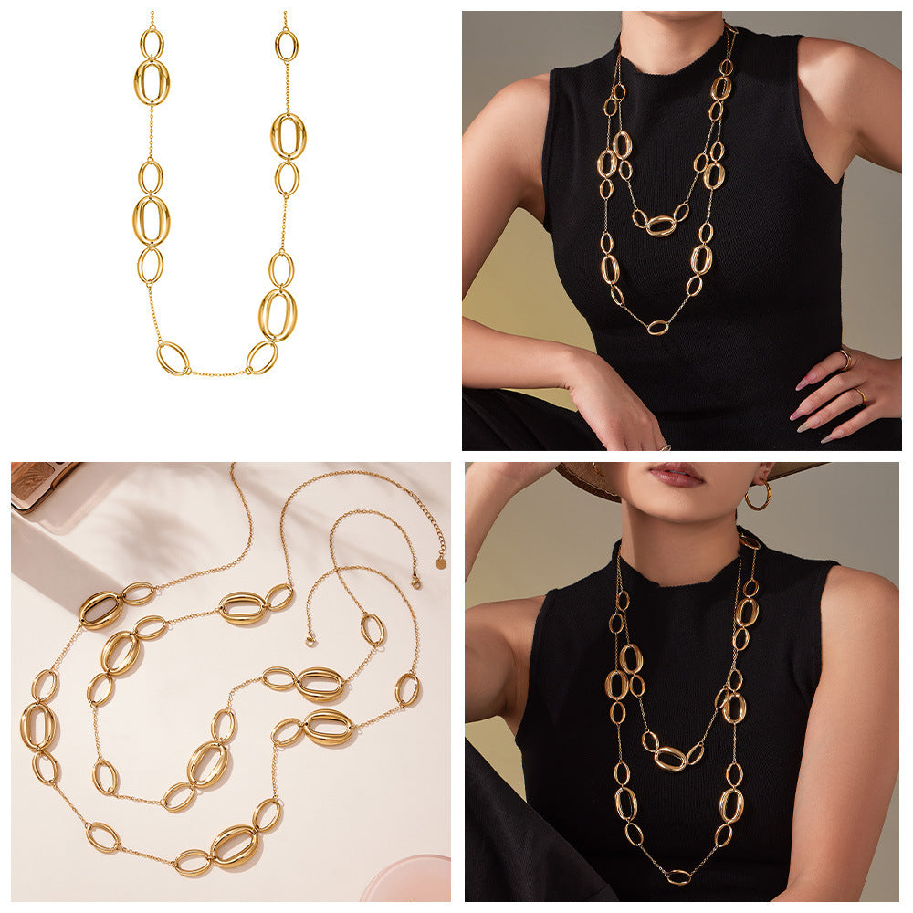 Trendy Stainless Steel Sweater Chain Necklace with 18K Gold Plating for Women-Anniversary Gift