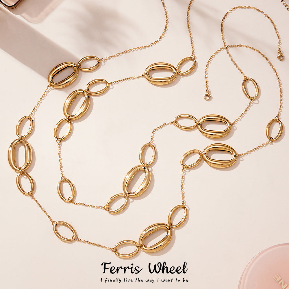 Trendy Stainless Steel Sweater Chain Necklace with 18K Gold Plating for Women-Anniversary Gift