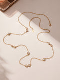 Vintage Gold PVD Stainless Steel Link Chain Long Sweater Necklace with White Zircons Women's Party Fashion Jewelry