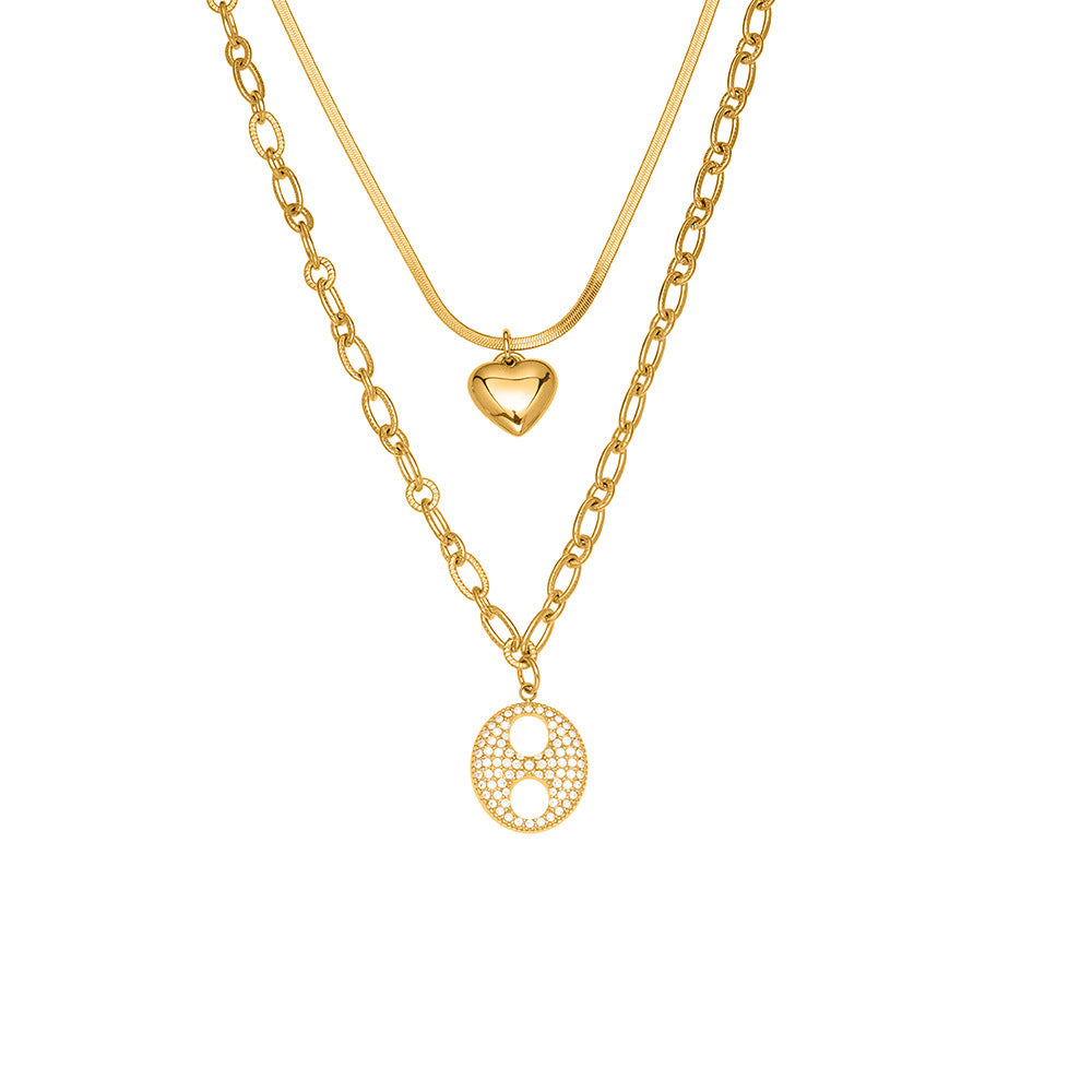 Women's Trendy Long-Sleeved Sweater Accessory 18K Gold Plated Stainless Steel Zircon Lab Created Link Chain Necklace Party
