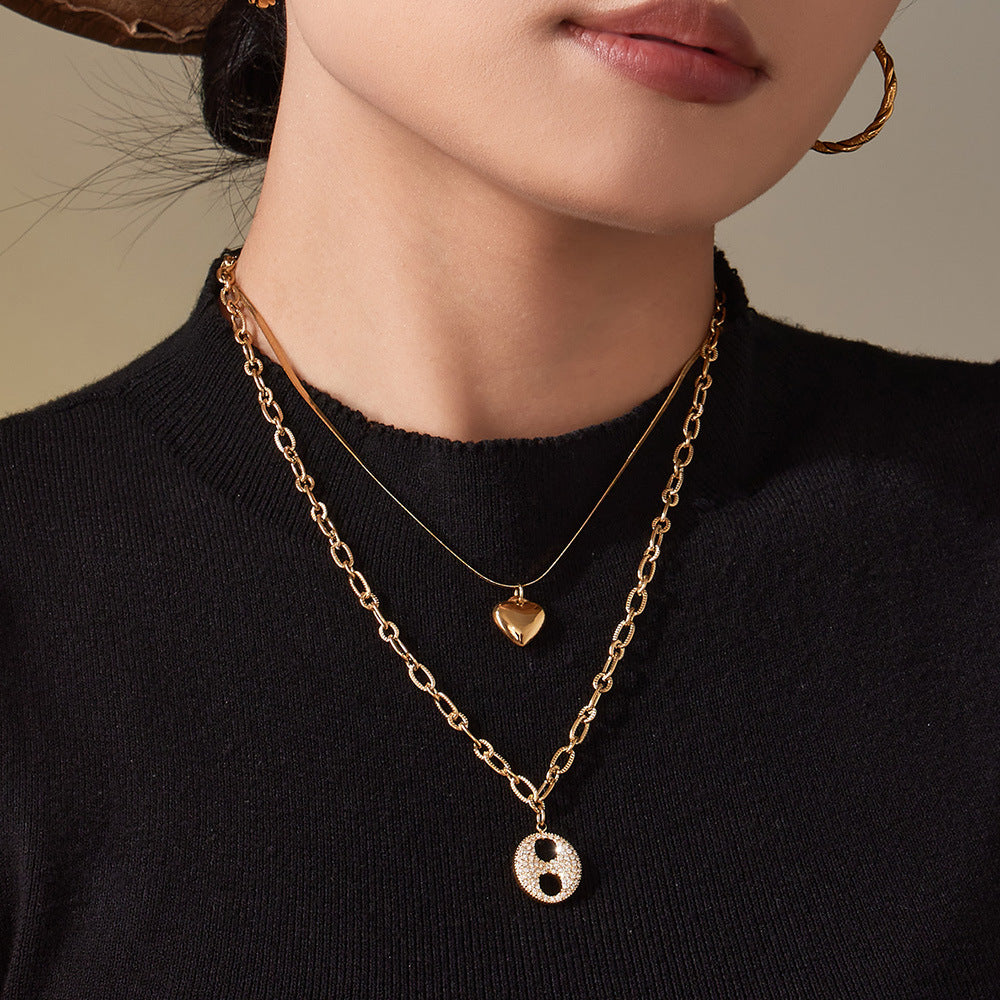 Women's Trendy Long-Sleeved Sweater Accessory 18K Gold Plated Stainless Steel Zircon Lab Created Link Chain Necklace Party