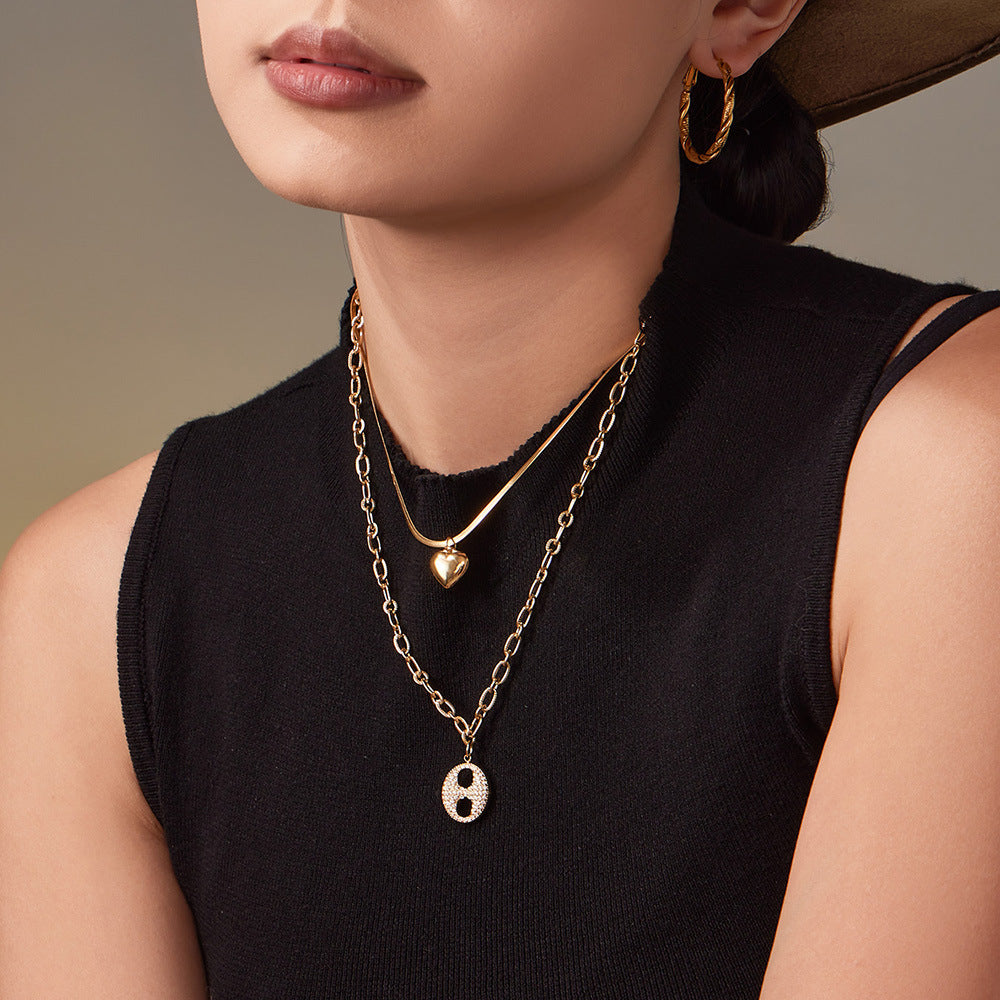 Women's Trendy Long-Sleeved Sweater Accessory 18K Gold Plated Stainless Steel Zircon Lab Created Link Chain Necklace Party